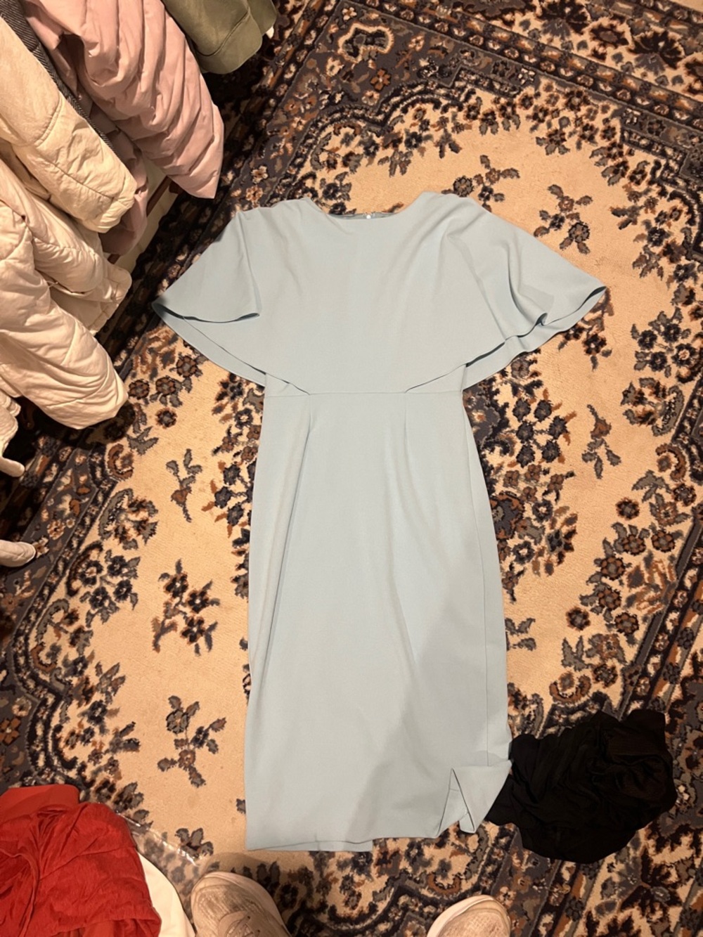 Alexia Admor Pale Blue Midi Cape-Sleeve Sheath Dress